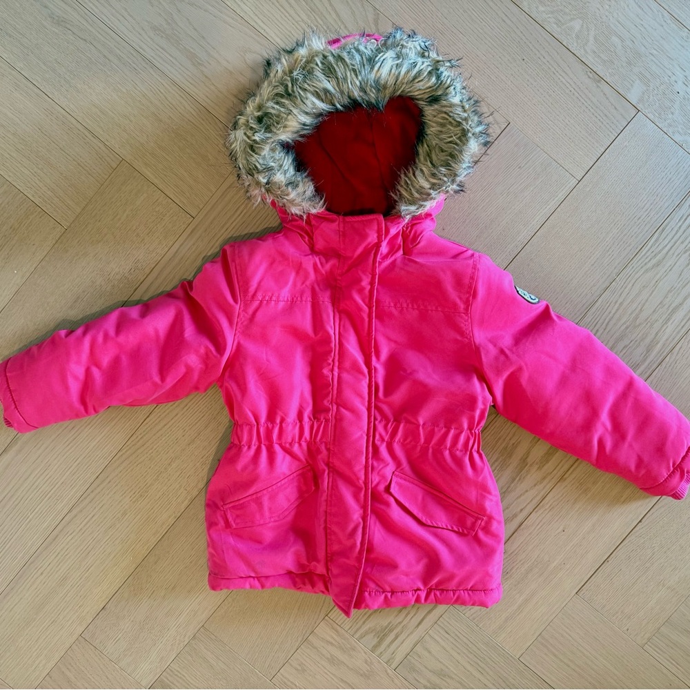 Roots Pink Hooded Winter Coat with Faux Fur Trim